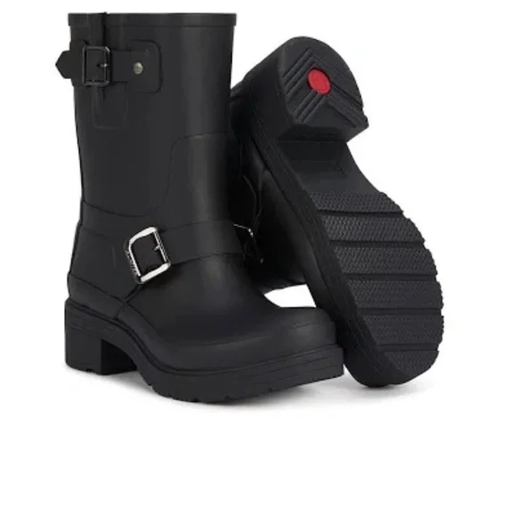 Hunter Black Waterproof Biker Rubber Rain Boots Women’s Size 9 - Picture 1 of 12